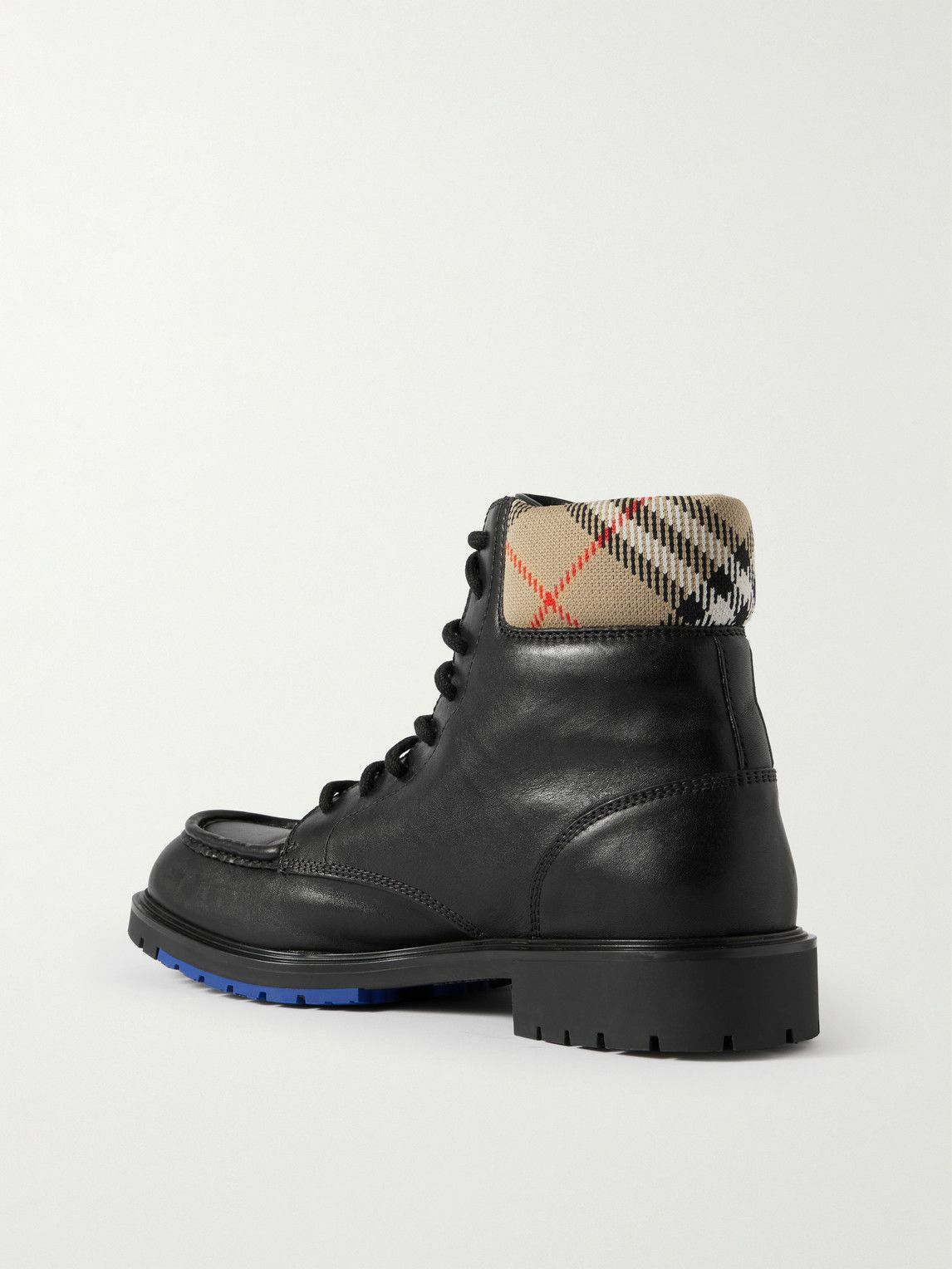 Burberry - Checked Canvas-Trimmed Leather Boots - Black