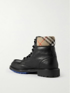 Burberry - Checked Canvas-Trimmed Leather Boots - Black