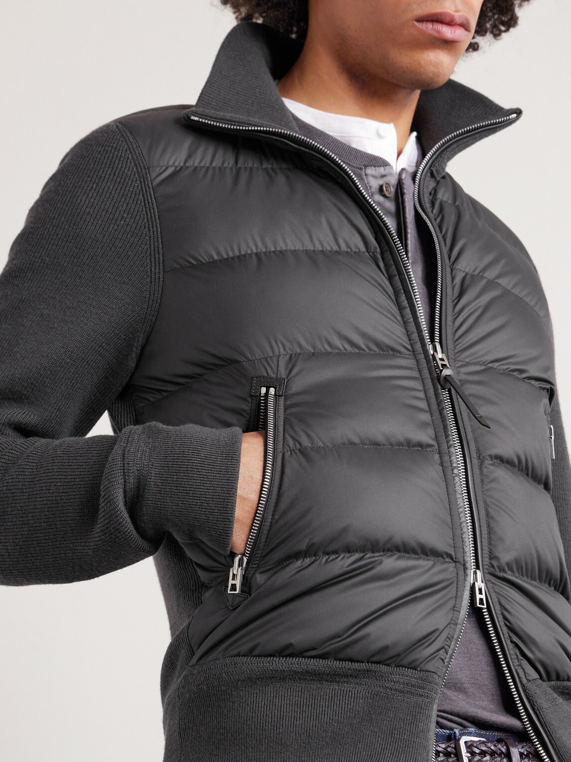 TOM FORD - Slim-Fit Leather-Trimmed Quilted Shell and Wool Down Jacket - Gray