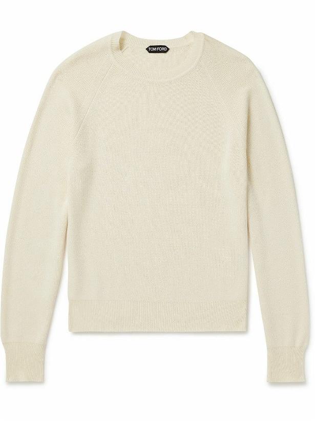 Photo: TOM FORD - Waffle-Knit Cotton, Silk, and Wool-Blend Sweater - Neutrals