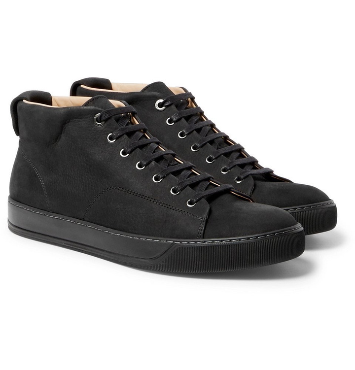 Photo: Lanvin - Cap-Toe Nubuck High-Top Sneakers - Men - Black