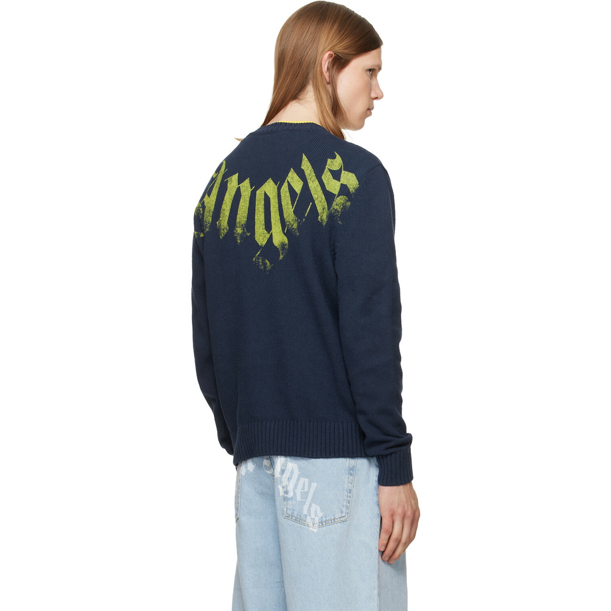 Palm Angels Navy Big Neck Logo Sweater