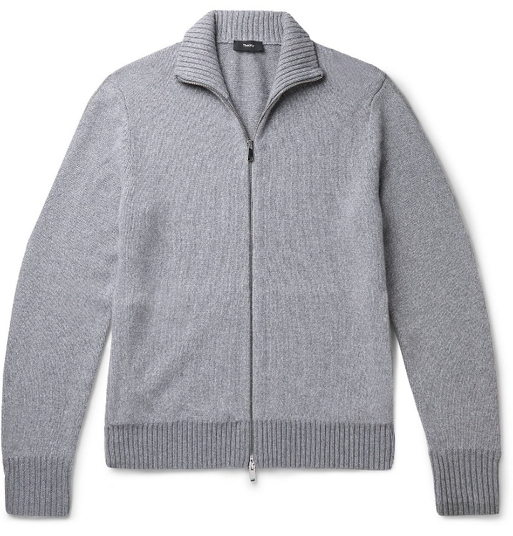 Photo: Theory - Jarkko Crimden Mélange Wool-Blend Zip-Up Sweater - Gray
