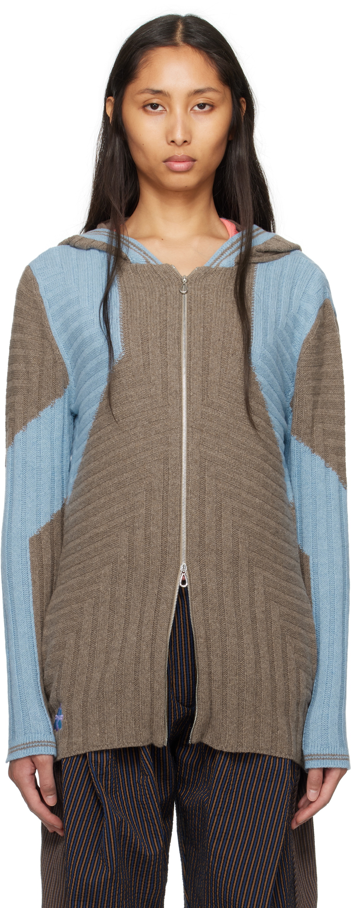 Kiko Kostadinov Brown & Blue Dakota Oversized Knit Hoodie Kiko