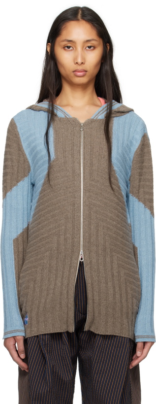 Photo: Kiko Kostadinov Brown & Blue Dakota Oversized Knit Hoodie