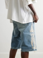 KAPITAL - Straight-Leg Appliquéd Distressed Denim Shorts - Blue