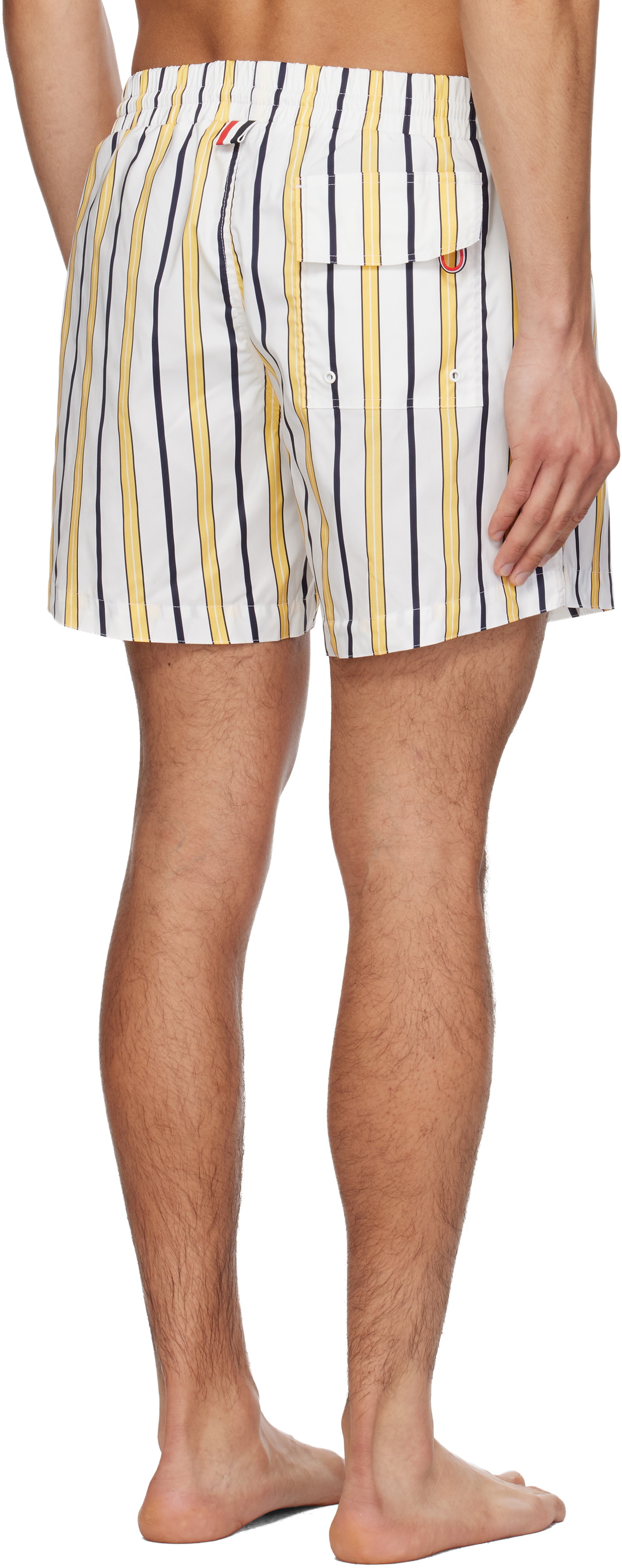 Thom Browne White & Yellow Repp Stripe Swim Shorts