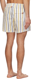 Thom Browne White & Yellow Repp Stripe Swim Shorts