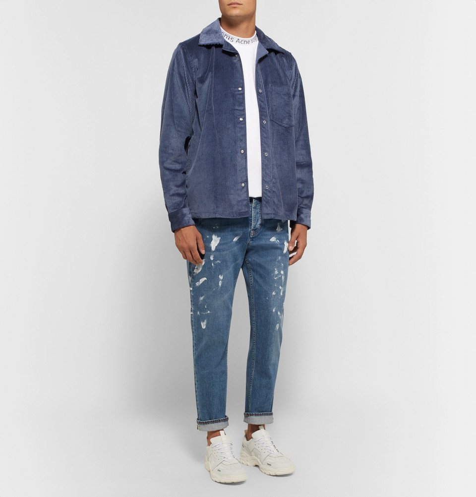 Acne Studios - River Tapered Paint-Splattered Stretch-Denim Jeans - Men - Mid denim