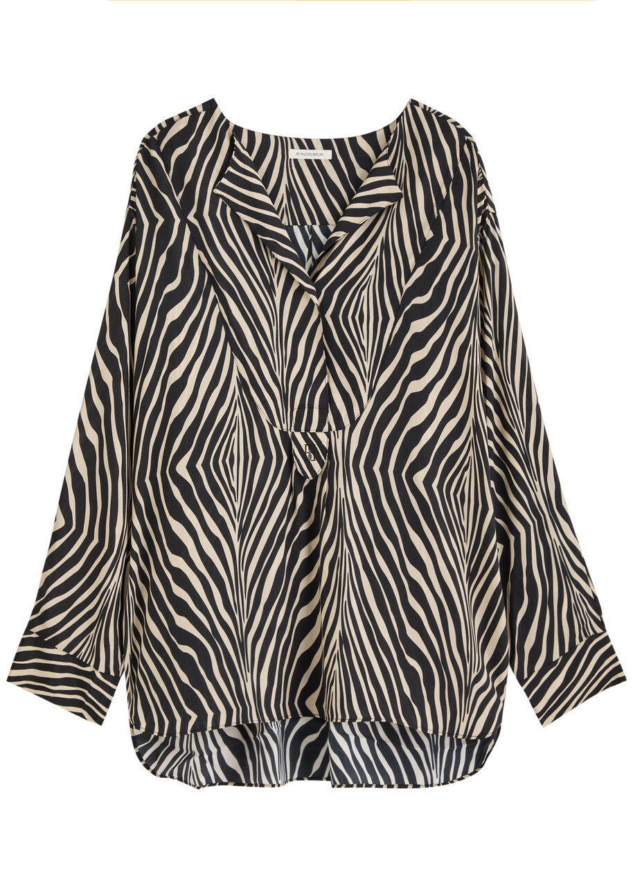 BY Malene Birger Fayette Zebra-print Matte Satin Blouse Black