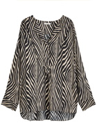 BY Malene Birger Fayette Zebra-print Matte Satin Blouse Black