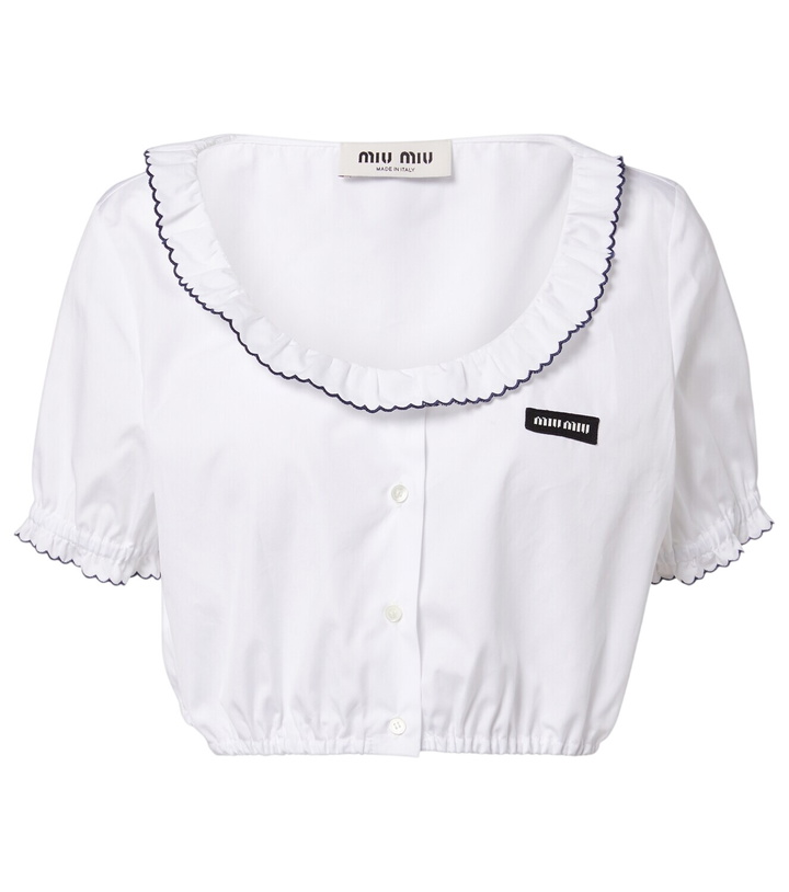 Photo: Miu Miu Scalloped cotton poplin crop top