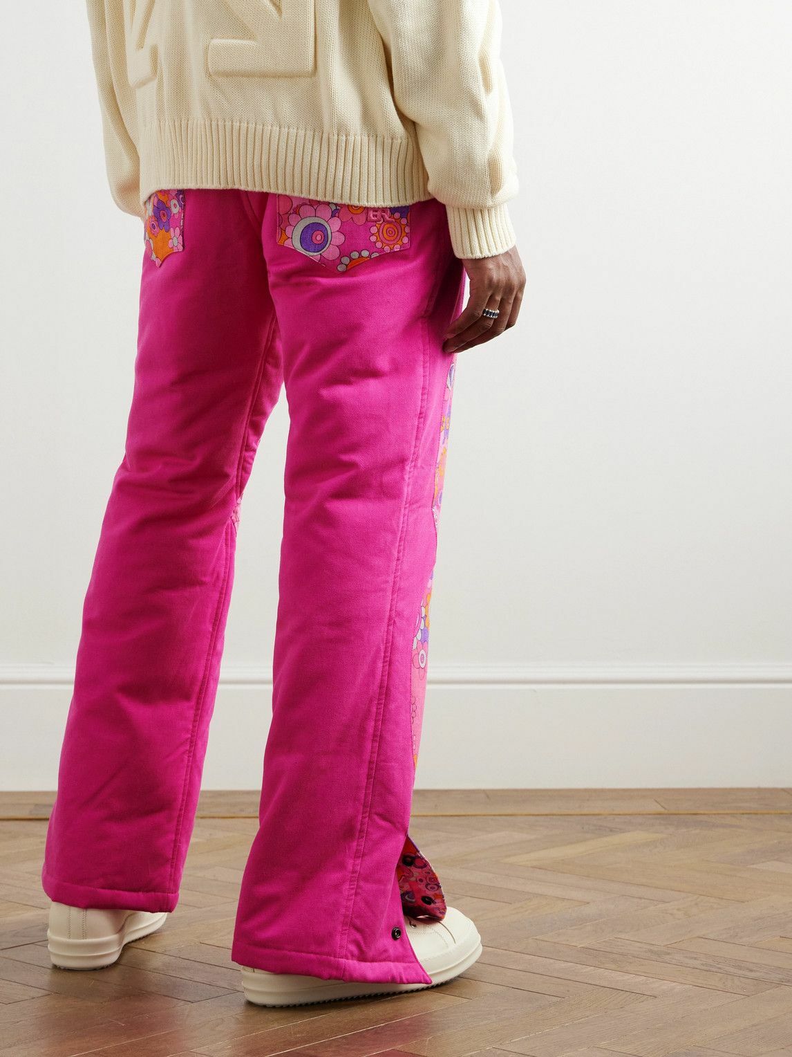 ERL - Straight-Leg Patchwork Cotton and TENCEL™ Lyocell-Blend Twill Down Trousers - Pink
