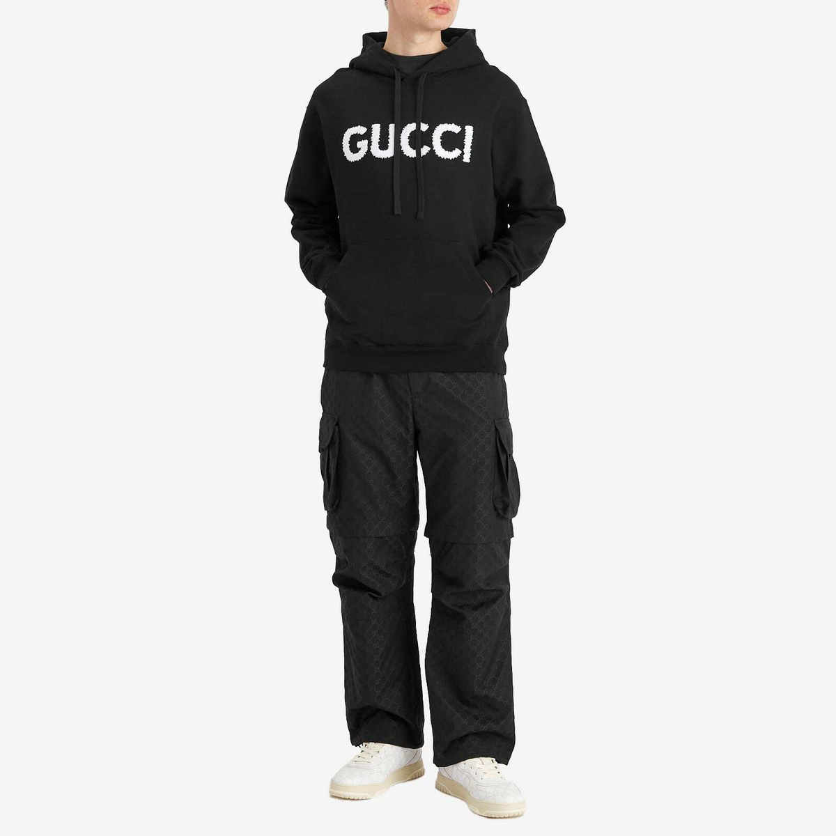 Gucci Men's Embroidered Logo Hoodie in Black