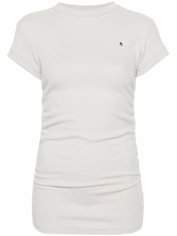 Photo: Elena Velez Beige Cap Sleeves Gathered T-Shirt
