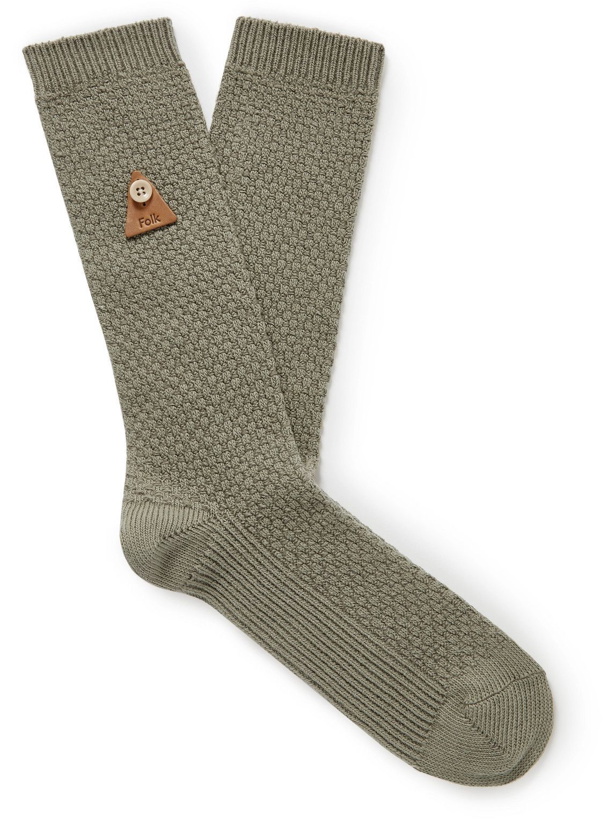 Photo: Folk - Logo-Appliquéd Waffle-Knit Stretch Organic Cotton-Blend Socks