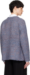 International Gallery BEAMS Blue Shaggy Knit V-Neck Cardigan