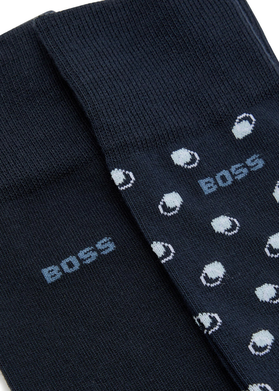 Boss Patterned Cotton-blend Socks set of two Navy