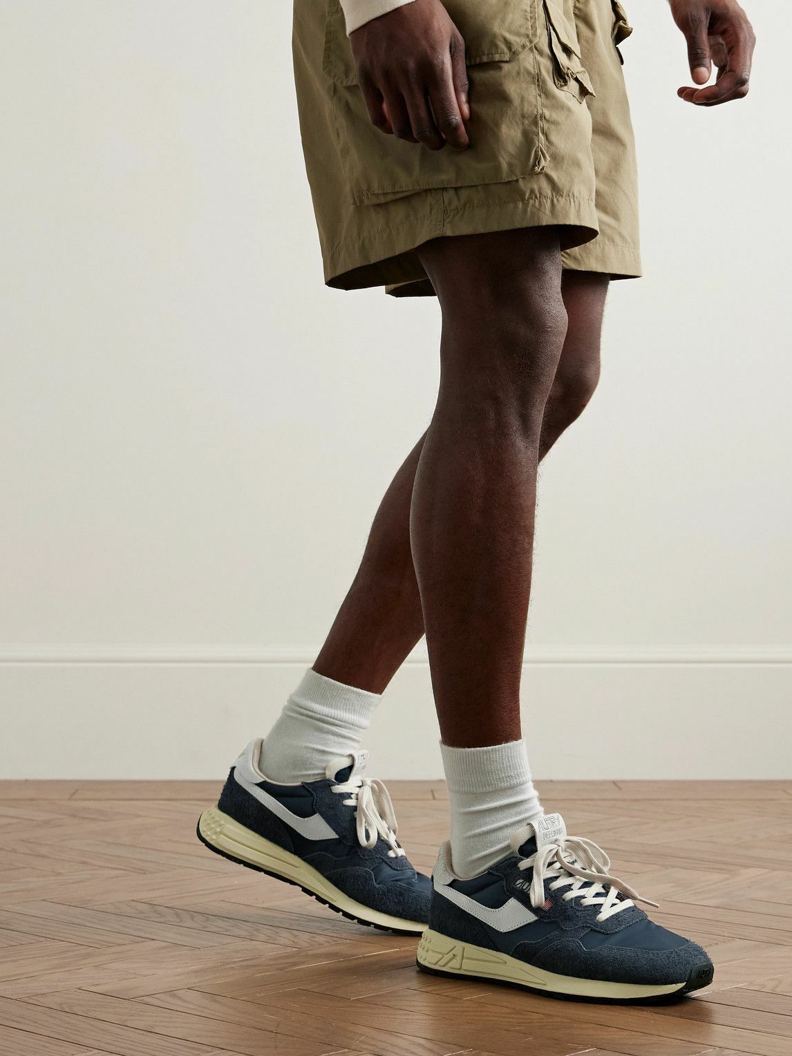 Autry - Reelwind Low Cracked-Leather Trimmed Suede and Shell Sneakers - Blue