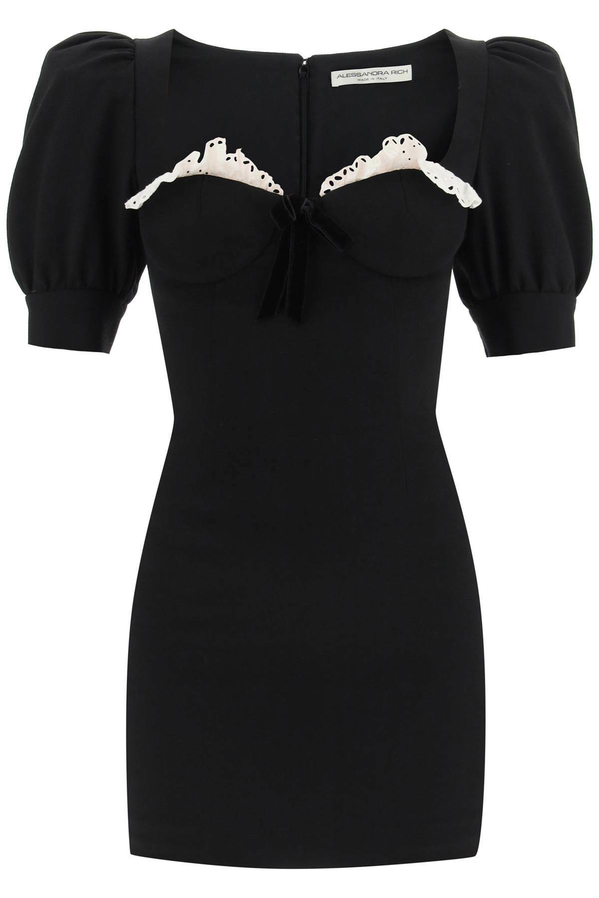 ワンピースその他 Alessandra Rich Black draped silk minidress Embellished silk-blend satin minidress in black - Alessandra
