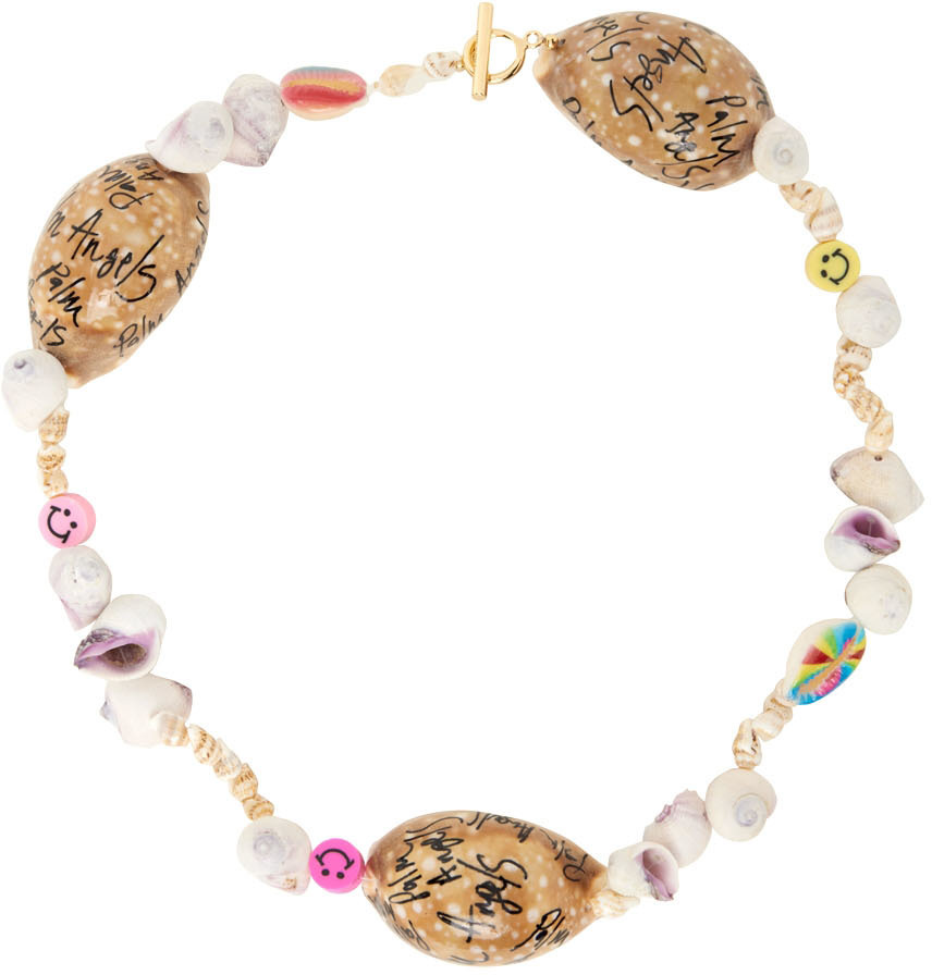 Palm Angels Tan & White Graffiti Shell Necklace