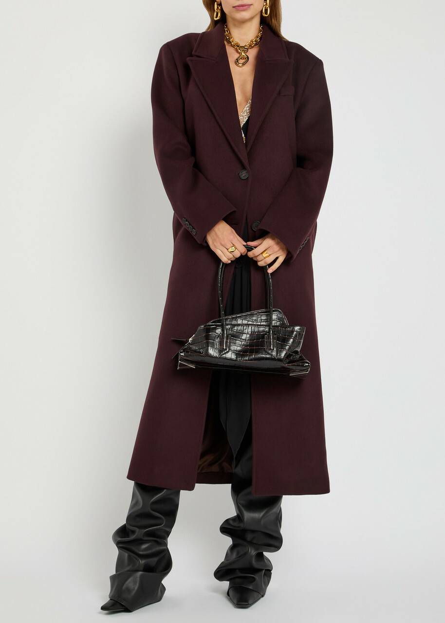 The Attico Belted Wool-blend Coat Burgundy