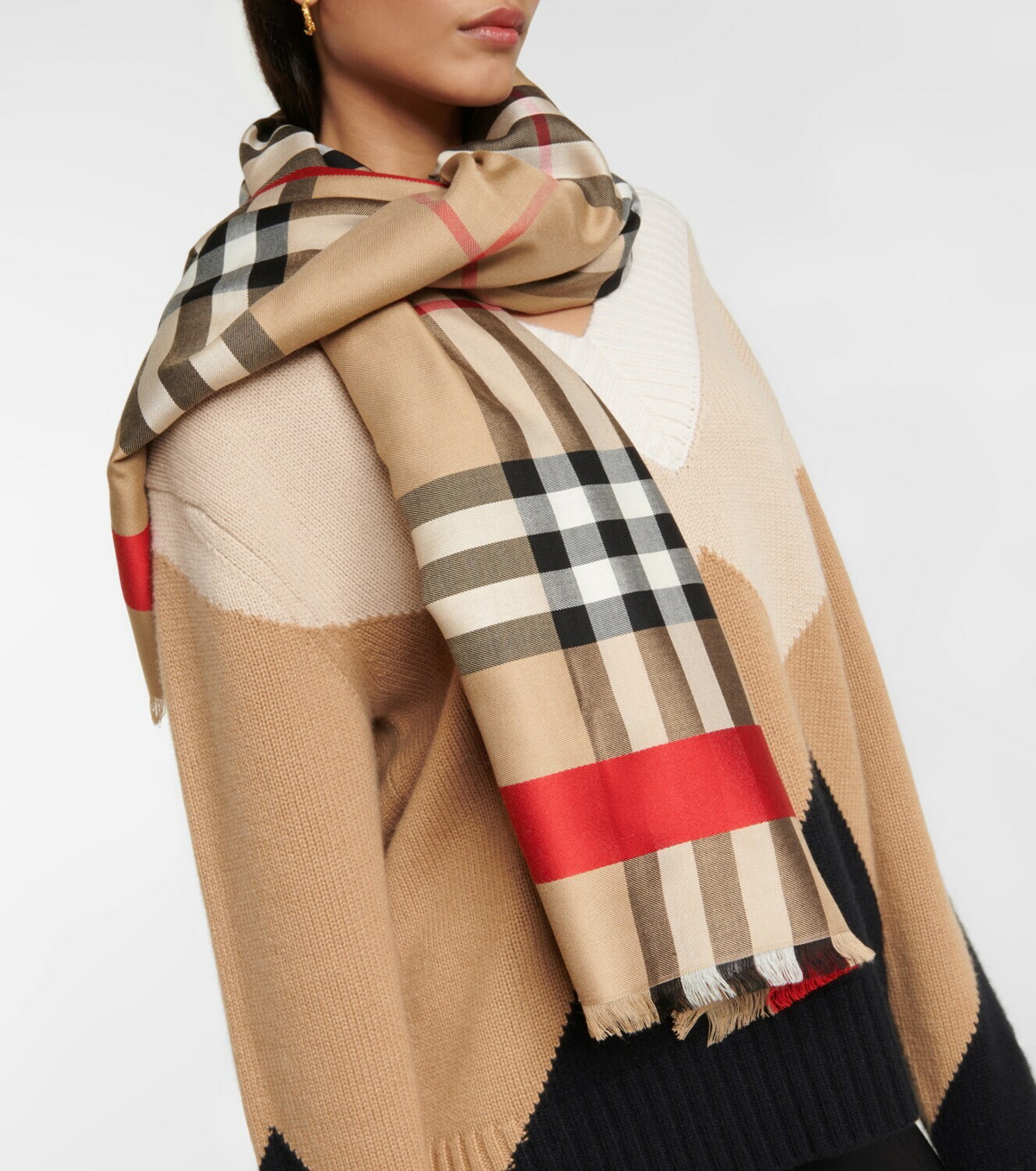 Check EKD Wool Silk Scarf in Archive Beige/black | Burberry® Official