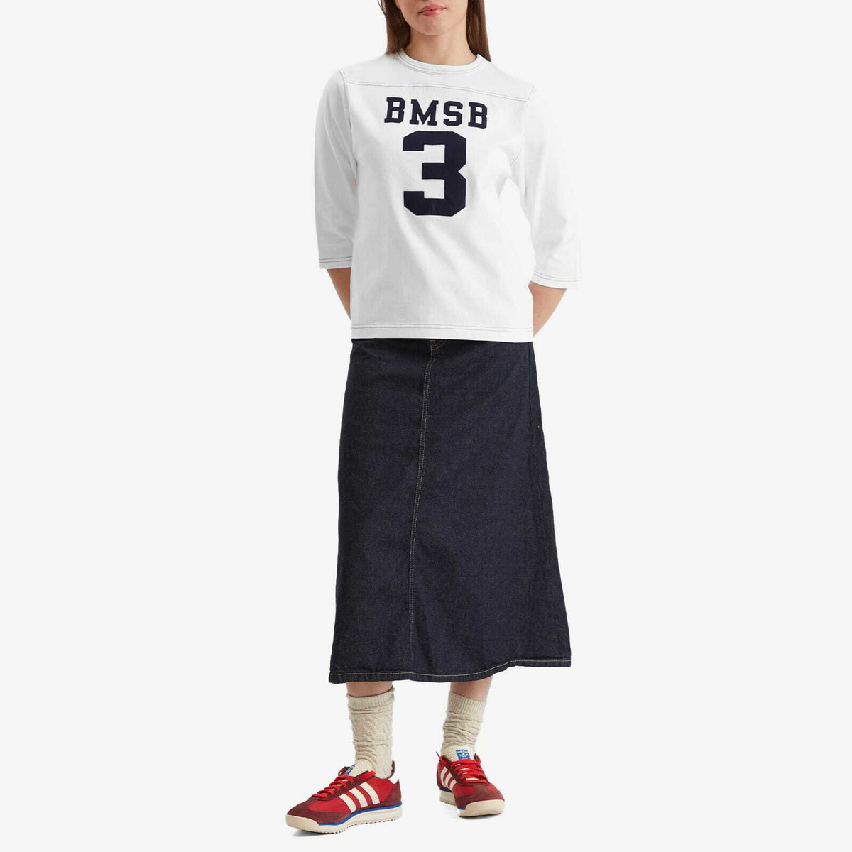 Beams Boy Women's 3/4 Sleeve Football T-Shirt in White 