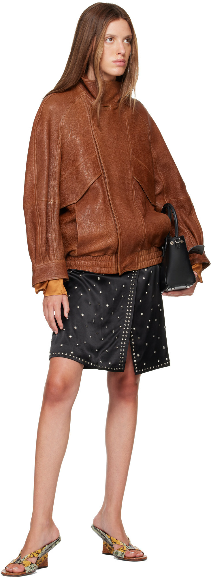 Nour Hammour Tan Ariste Leather Bomber Jacket