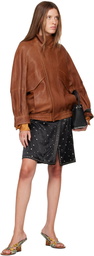 Nour Hammour Tan Ariste Leather Bomber Jacket
