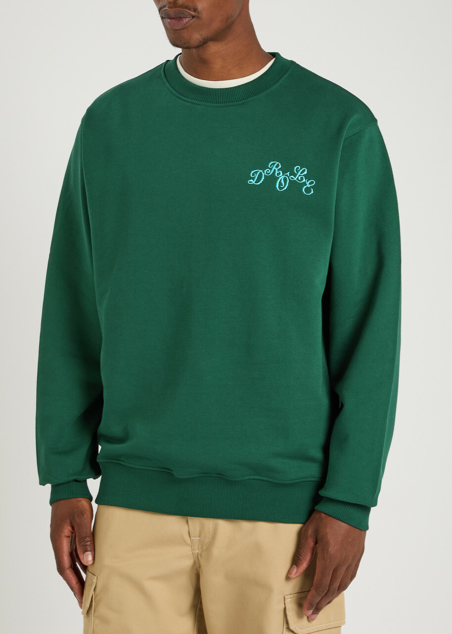 DRÔLE DE Monsieur Le Sweatshirt Plateau Embroidered Cotton Sweatshirt Dark Green