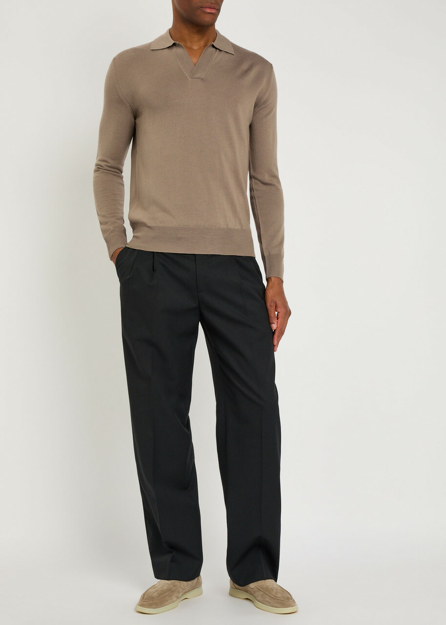 Aurélien Merino Wool Polo Shirt Taupe