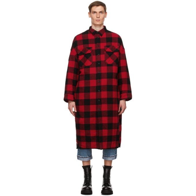 Photo: R13 Red and Black Check Long Overshirt Coat