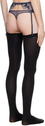 Fleur du Mal Navy Violet Embroidered Garter Belt
