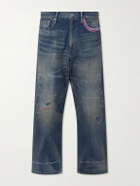 Neighborhood - Savage Wide-Leg Bead-Embellished Distressed Jeans - Blue