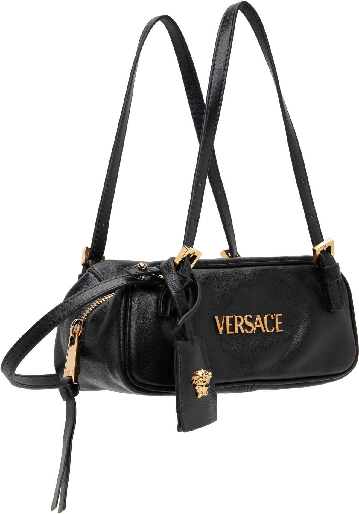 Versace Black 'Versace Tag' Nappa Bowling Mini Bag