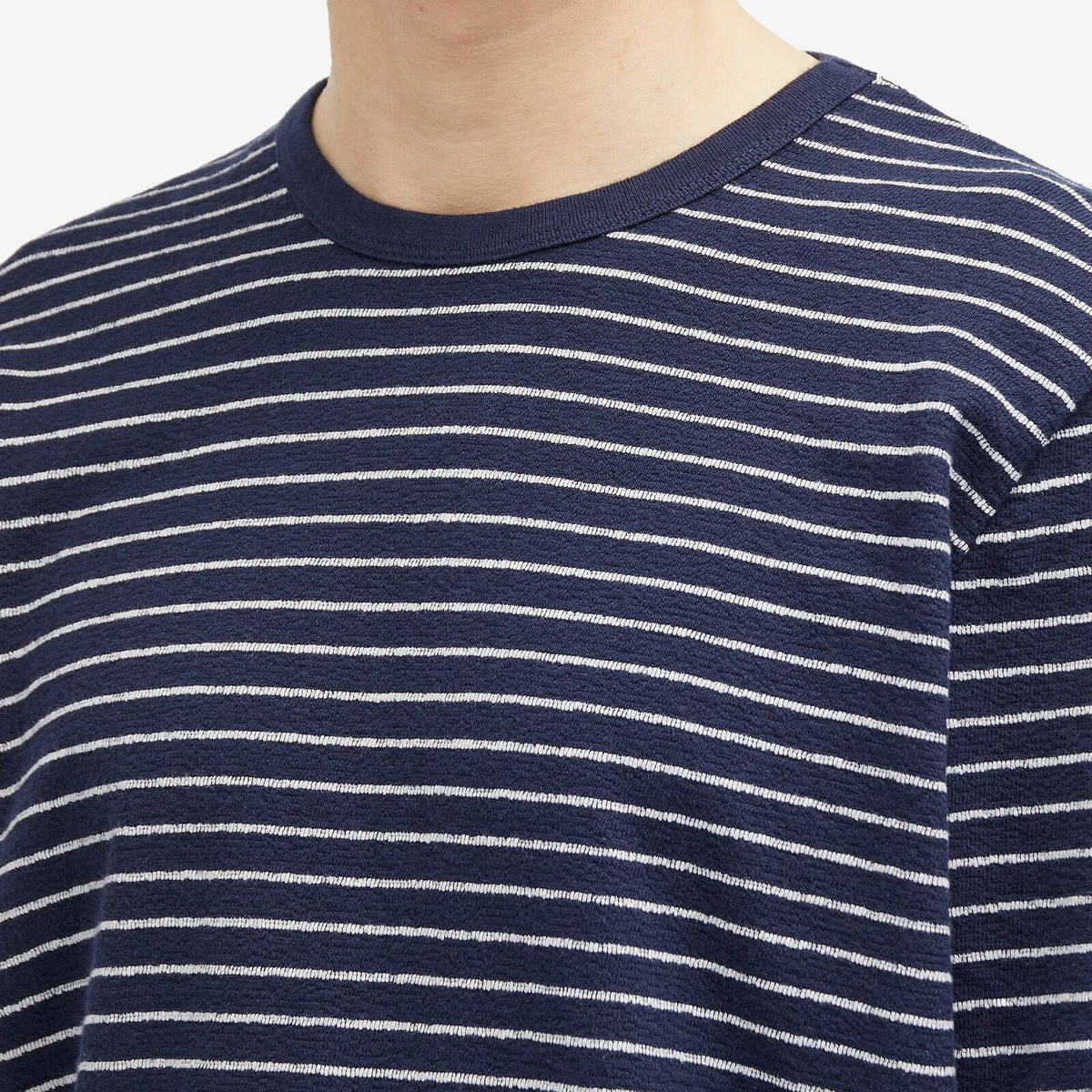 Folk Men's Long Sleeve Textured Stripe T-Shirt in Navy
