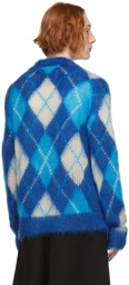 Marni Blue Iconic Mohair Argyle Cardigan