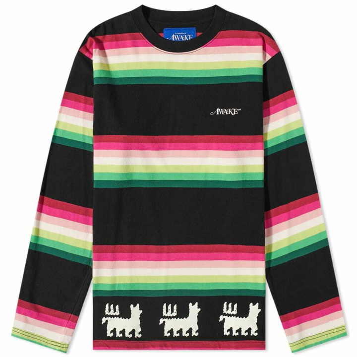 Photo: Awake NY Long Sleeve Striped Llama T-Shirt in Black Multi