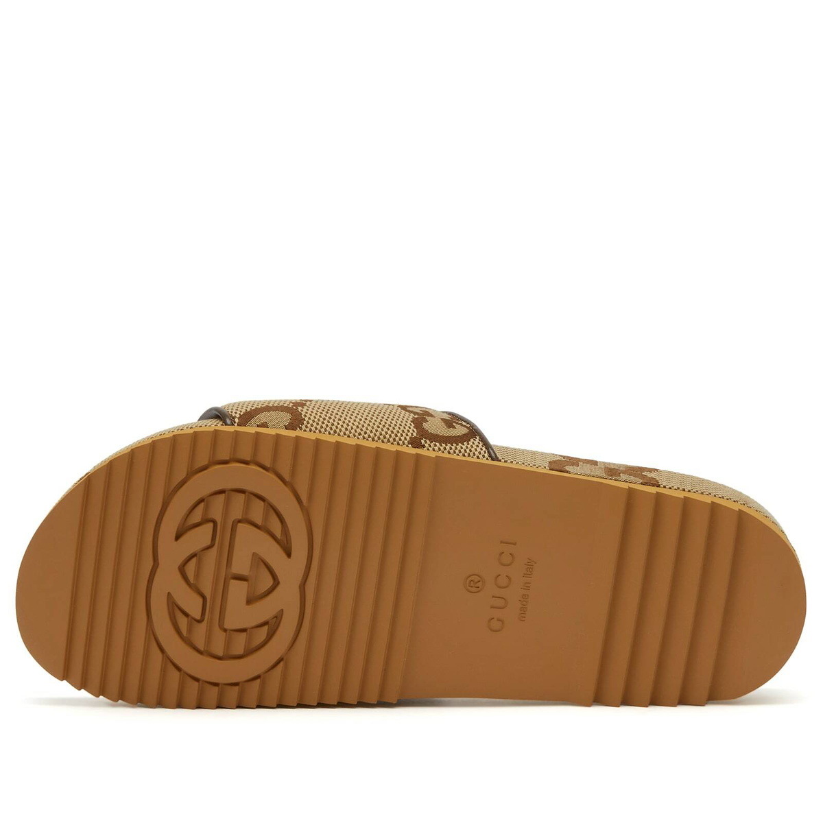 Gucci Men's Sideline Jumbo GG Jacquard Slide in Camel Gucci