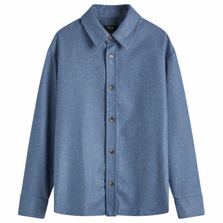 Photo: A.P.C. Men's Bobby Wool Overshirt in Blue Marl