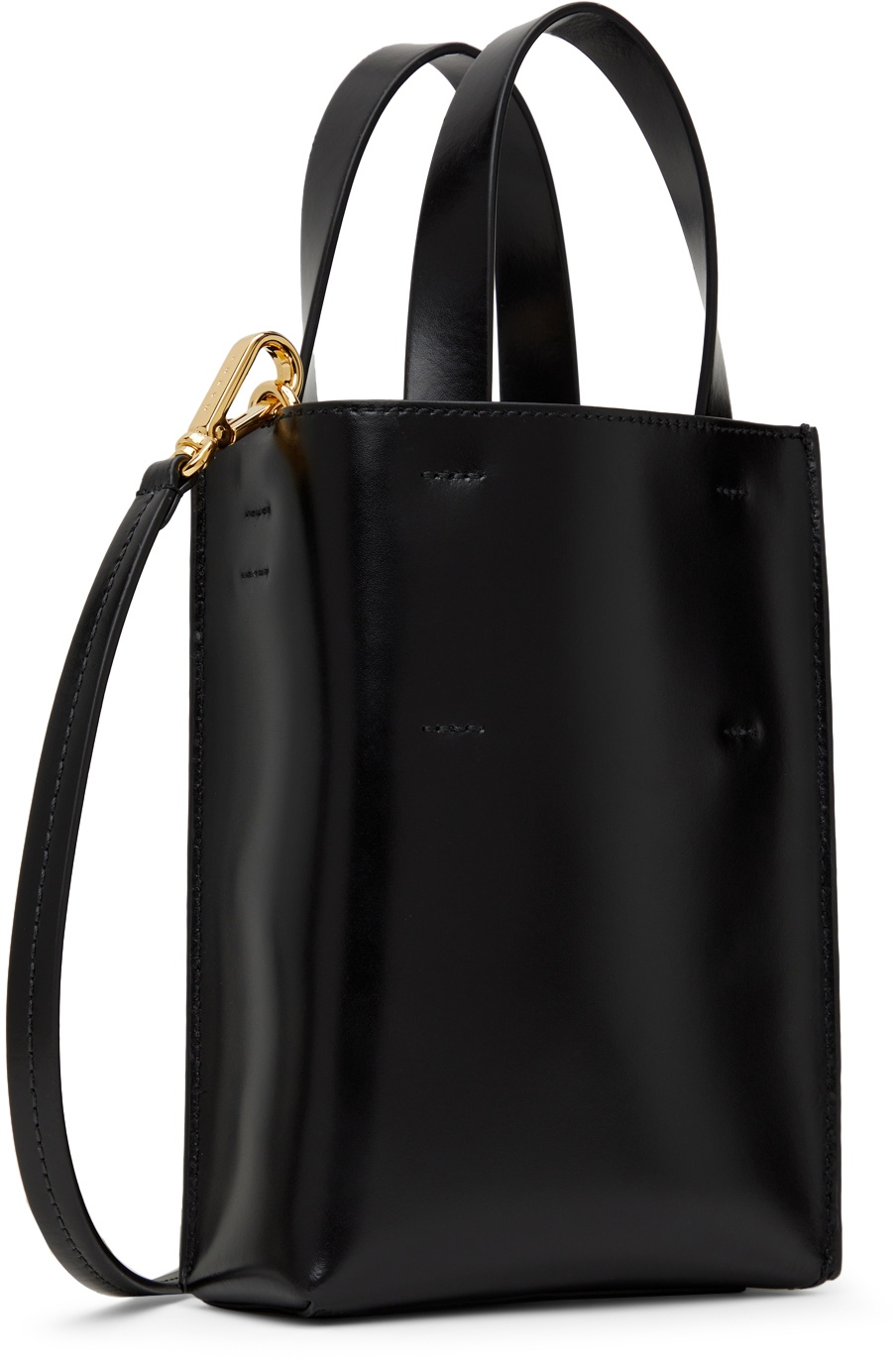 Marni, Bags, Marni Nano Museo Shopping Bag In Black Shiny Smooth Calfskin  With Shoulder Strap