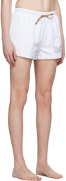 BOSS White Printed Swim Shorts