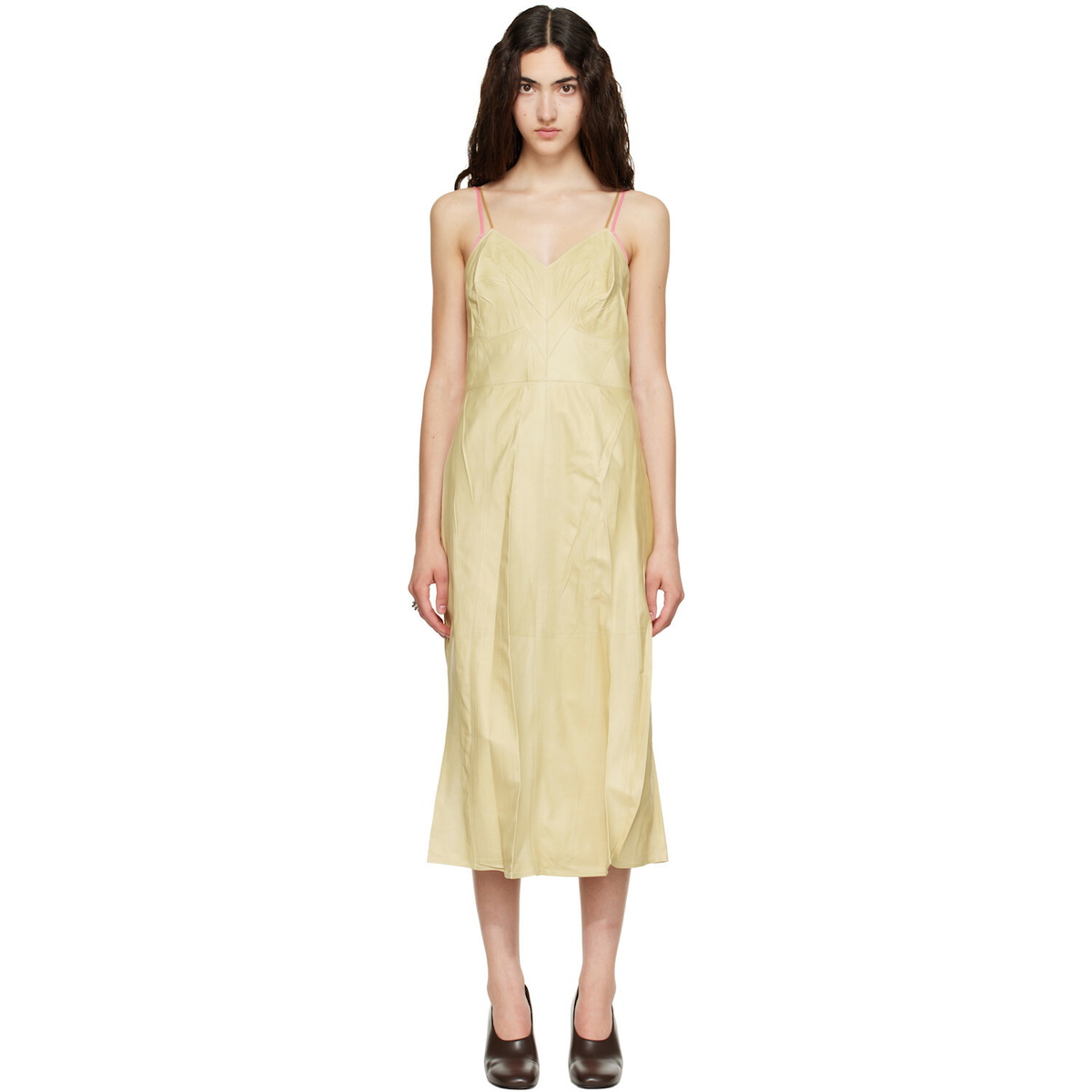 Calvin Klein Collection Yellow Fia Leather Midi Dress