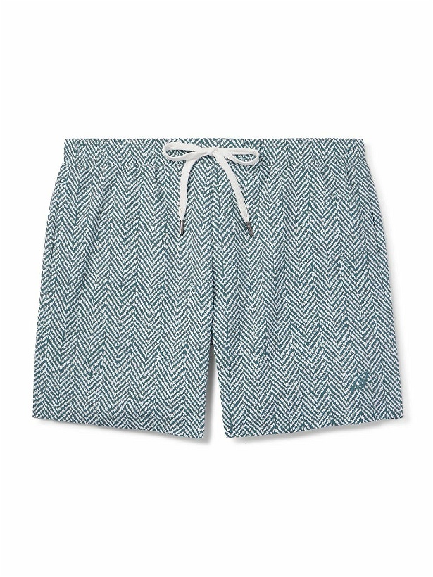 Photo: Brioni - Straight-Leg Mid-Length Logo-Embroidered Printed Swim Shorts - Blue