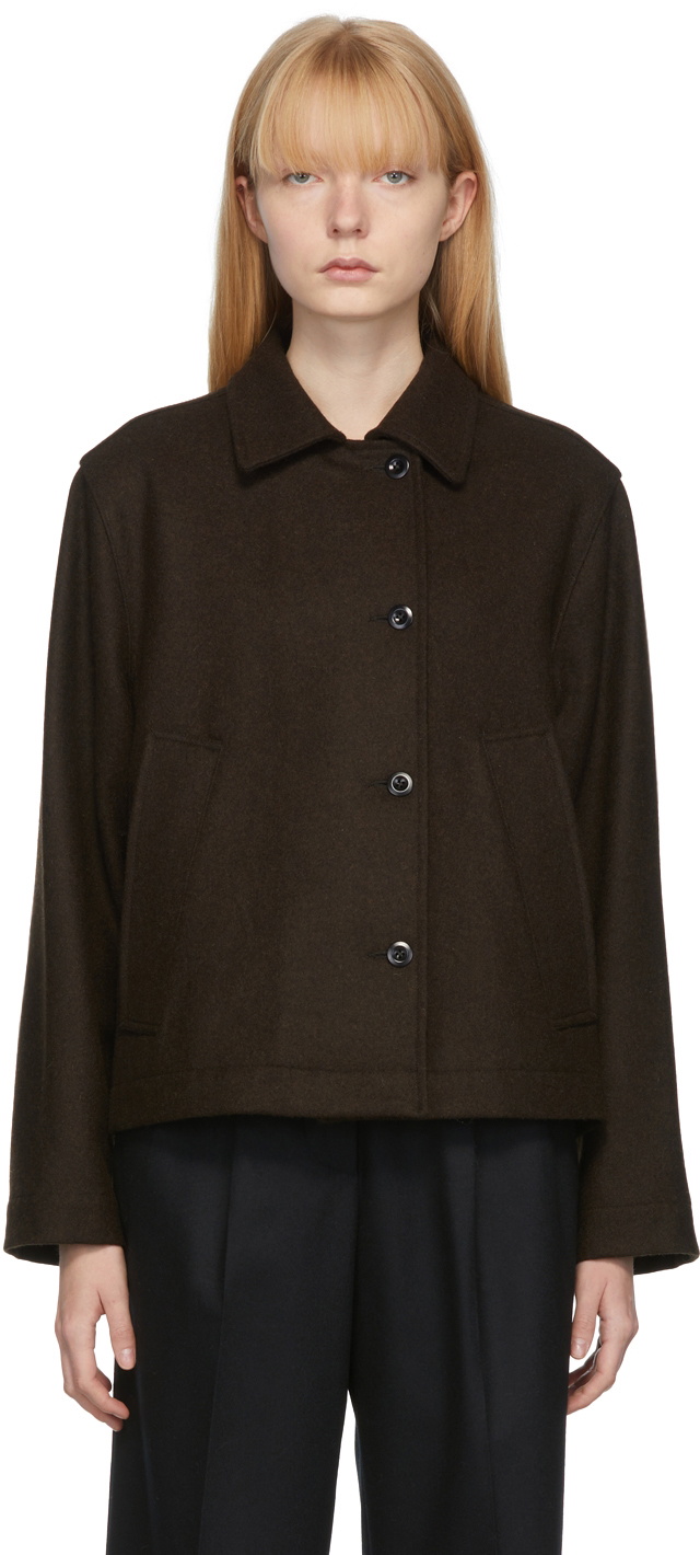 Margaret Howell Brown Wool Asymmetric Melton Jacket Margaret Howell