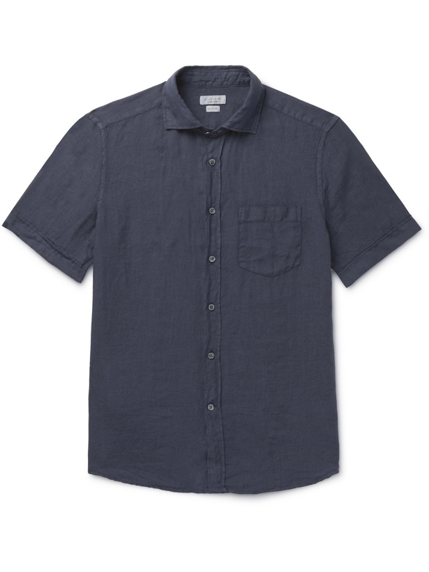 Photo: INCOTEX - Garment-Dyed Linen Shirt - Blue - EU 37