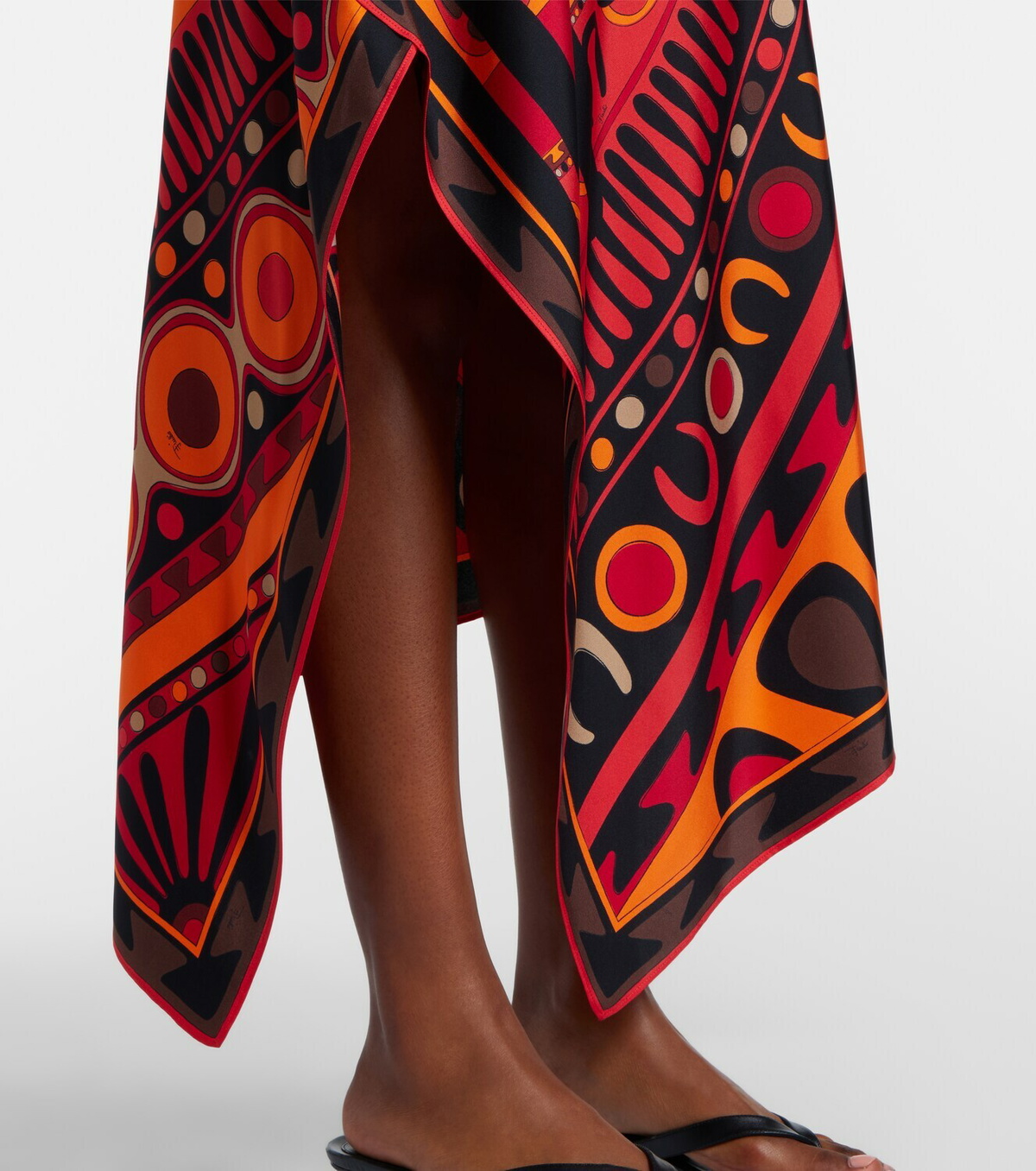 Pucci Soleil asymmetric silk twill midi skirt