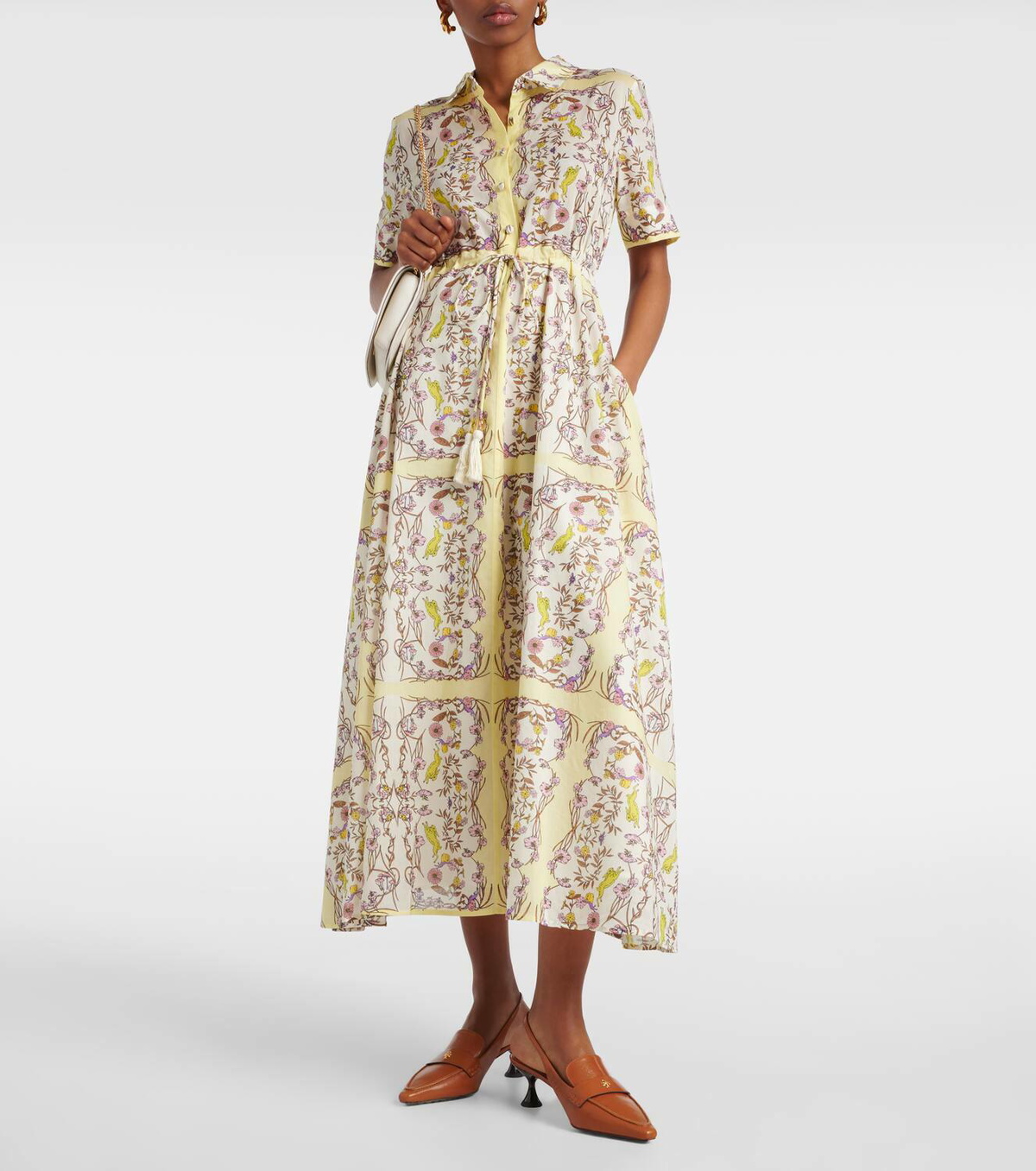 white christmas dresses Tory Burch Smocked Maxi Dress Light Pink Poppies Print Cotton Size Sma –  Celebrity Owned main image 1