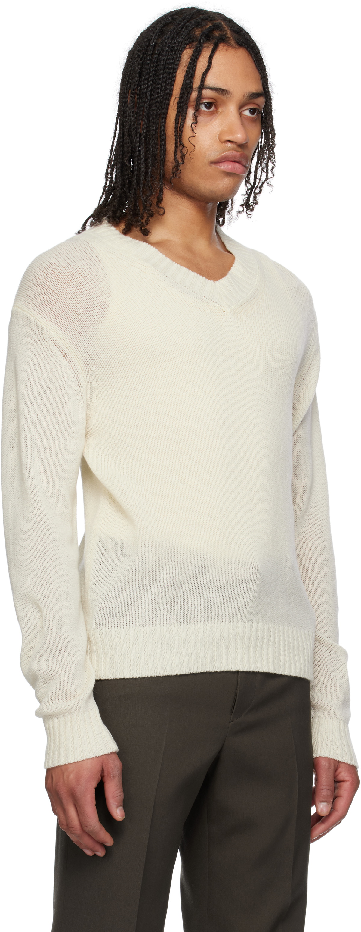 AURALEE Off-White Summer Cashmere Knit V-Neck Sweater Auralee